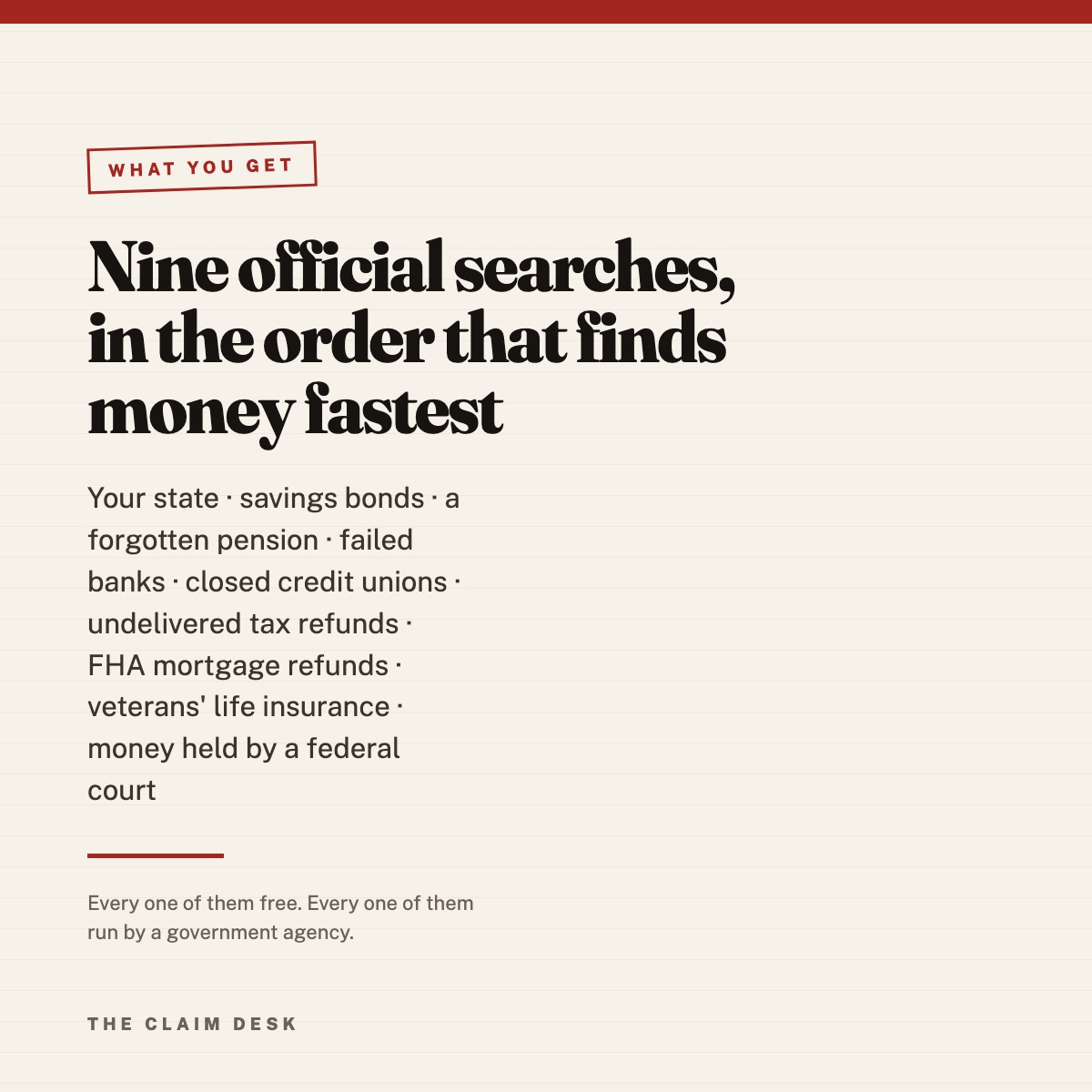 Nine official searches, in the order that finds money fastest